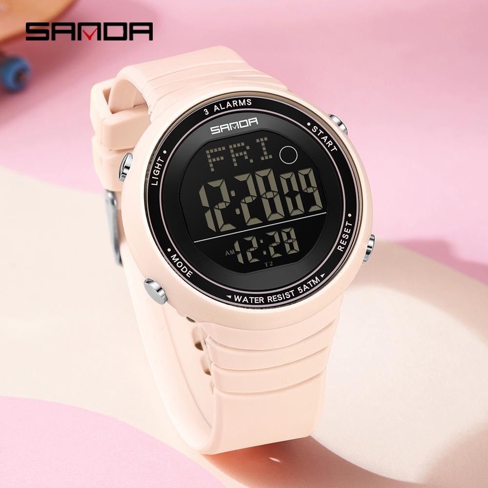 SANDA New 9073 Fashion Student Electronic Watch with Large Dial Waterproof LED Student Digital Electronic Watch