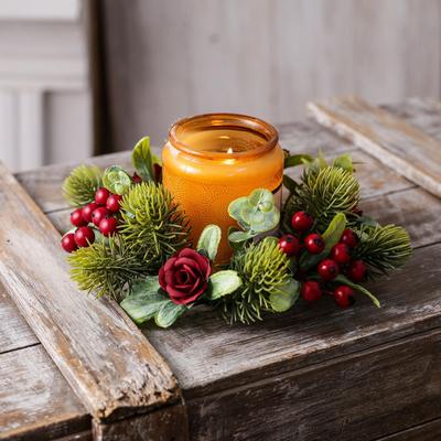 Christmas Candle Ring Gifts Holder for Wedding Dining Chairs Festival Red Berry