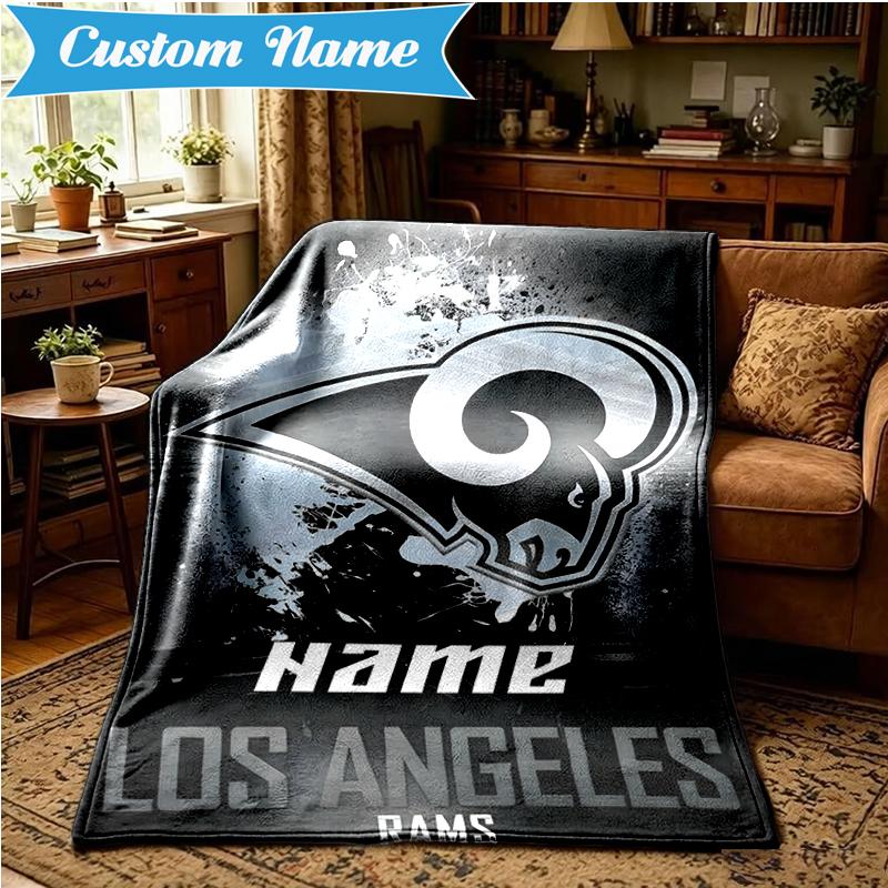 Custom Name Rams Fan Gear USA Blanket Lightweight Ideal Bedding Blanket Perfect for Travel, Camping, Living Rooms, Sofas, Christmas Gift