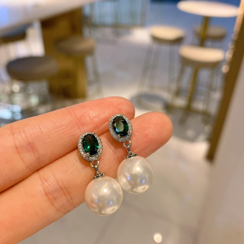 Live Streaming New Green Zircon White Australian Pearl Earrings Women Of Fairy Like Mother