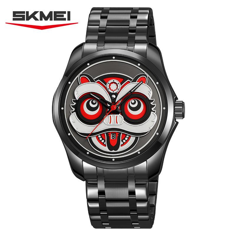 Мужские кварцевые часы Деловые водонепроницаемые часы на стальном ремешке Креативные кварцевые часы  Танец льва