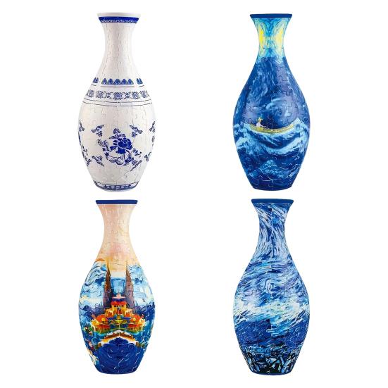 160 ks/sada 3D puzzle váza DIY ručně vyráběná modrobílá keramická mořská loď