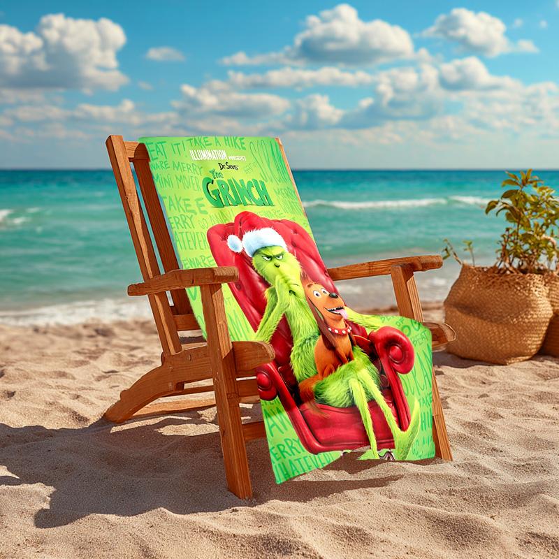 Christmas Gift Oscar Comedy Movie How the Grinch Stole Christmas Soft Beach Towel Outdoor Camping Vacation Swinging Beach Scarf Decorative Blanket B6