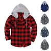 Camicia a bottoni con cappuccio a quadri di flanella da uomo Giacca cappotto casual da esterno