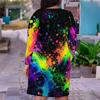 Women Plus Size V Neck Long Sleeve Black Printed Fitted Dress