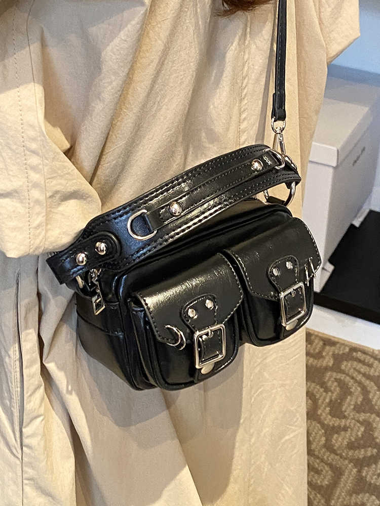 Chic Design Sense Motorcycle Crossbody Bags Cool Girl Small Square Handbags Women Fashi Commuter Single Shoulder Crossbody Bag