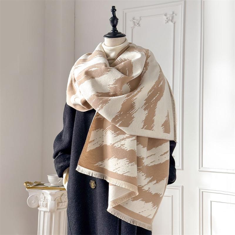 2025 Winter Warm Women Scarf Stripe Pattern Designer Imitation Cashmere Thicken Shawl Pashmina Female Wrap Blanket Foulard