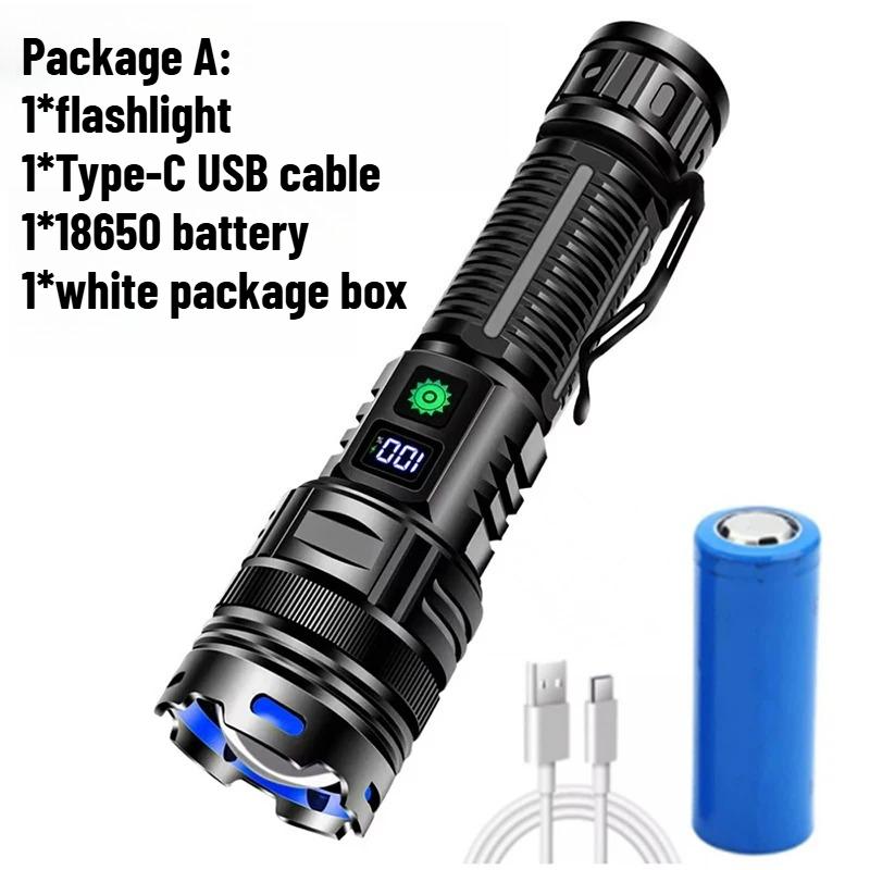 Powerful Spotlight Long Range LED Flashlight Type-C Charging Output Zoom Aluminum Alloy LED Torch For Camping hunting Lamp