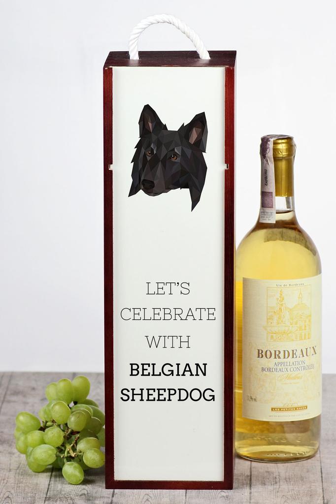 Owczarek Belgijski, Belgijski Pies Pasterski - Geometryczne Pudełko Ze Zdjęciem I Napisem Na Wino Marki Art-Dog