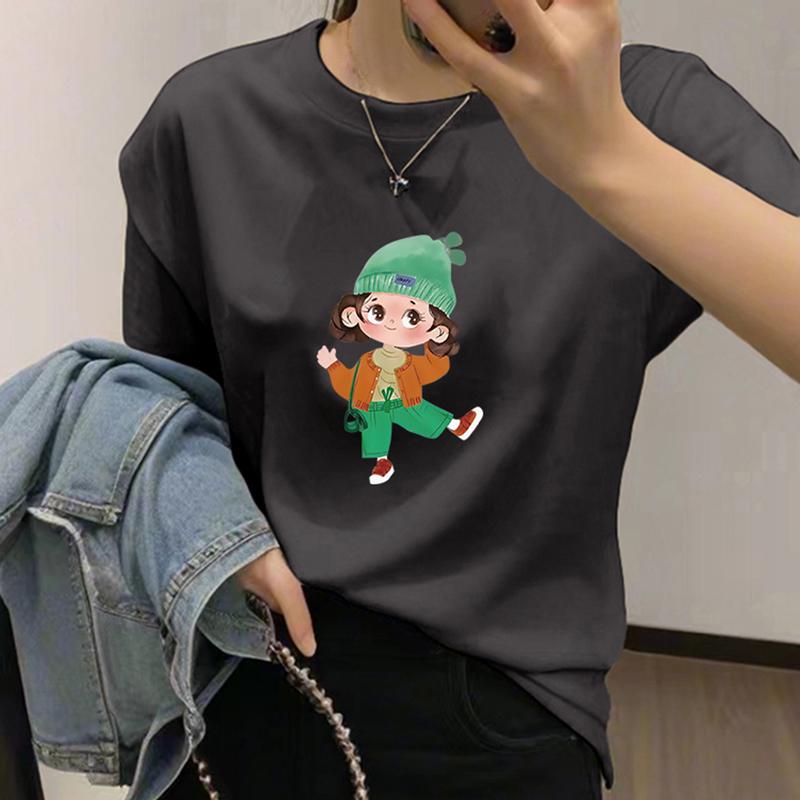 

Женская хлопковая футболка с коротким рукавом 2025: Белый, Круглый вырез, Прямое плечо. S