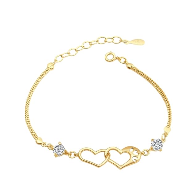 Double Heart Shape Cubic Zirconia Charm Bracelet, Love Bracelet for Women and Girls, Valentine's Day Gift