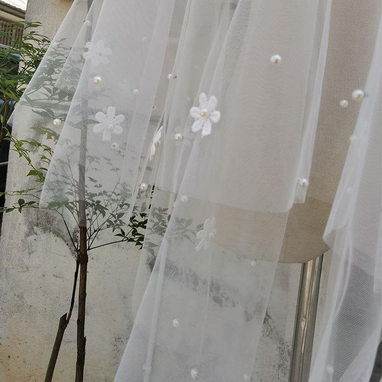 

Original Double Layer Beaded Bridal Veil with Flower Hair Comb Wedding Accessories for Women First Layer 65cm, Second Layer 85cm белый