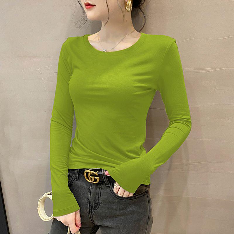 Camiseta Feminina Cinza Escuro Slim Fit Manga Longa Gola Redonda - Primavera/Outono/Inverno 2025