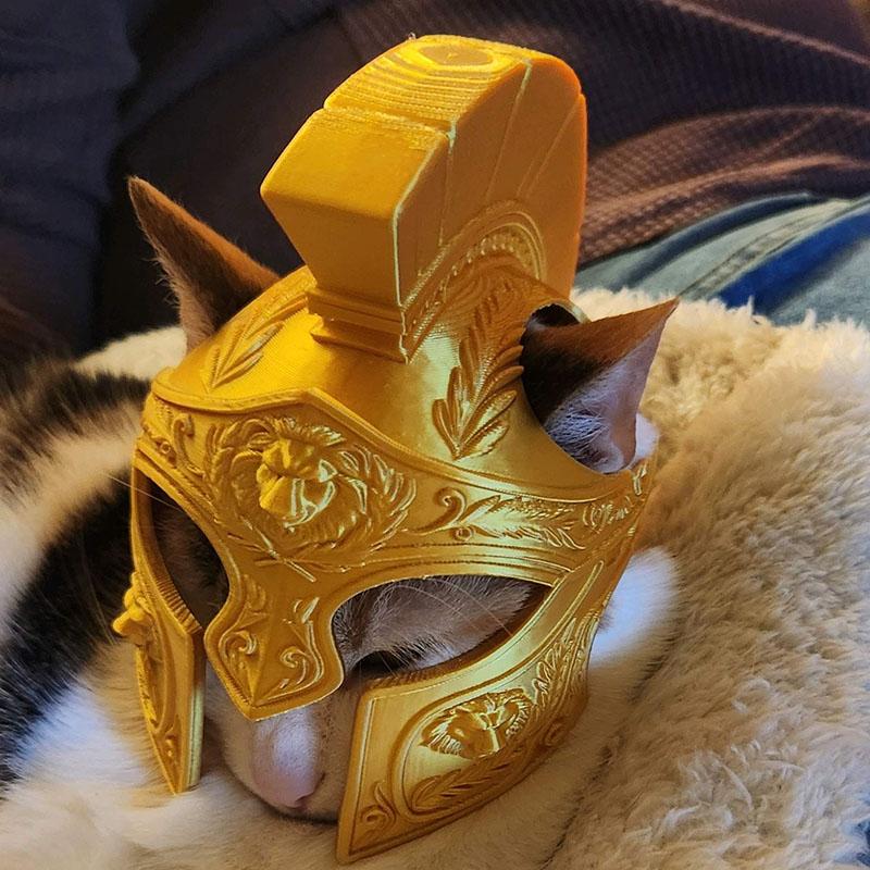 Divertido Casco de Gato Estilo Guerrero Romano Accesorios para la Cabeza de Mascotas Suministro para Mascotas Cosplay de Mascotas Accesorios para Fotos Ligero Duradero Impresión 3D Casco Seguro para Mascotas
