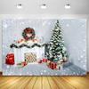 Weihnachtsbaum Blumenkranz Holz Geschenk Fotografie Hintergrund Fenster Kamin Feuer Weihnachten Neujahr Party Hintergrund Fotowand