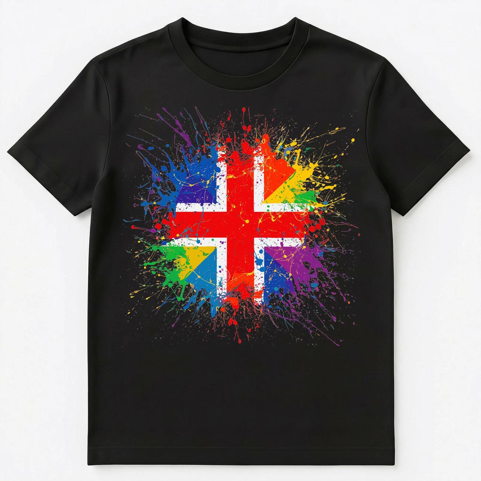 

Colorful Paint Splash England Flag Art Graphic Unisex T-Shirt M