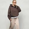 Women's Casual Solid Color Hooded Sweatshirt, European Style, Fitted Waist, Long Sleeves, Short Length, Pullover Style.
