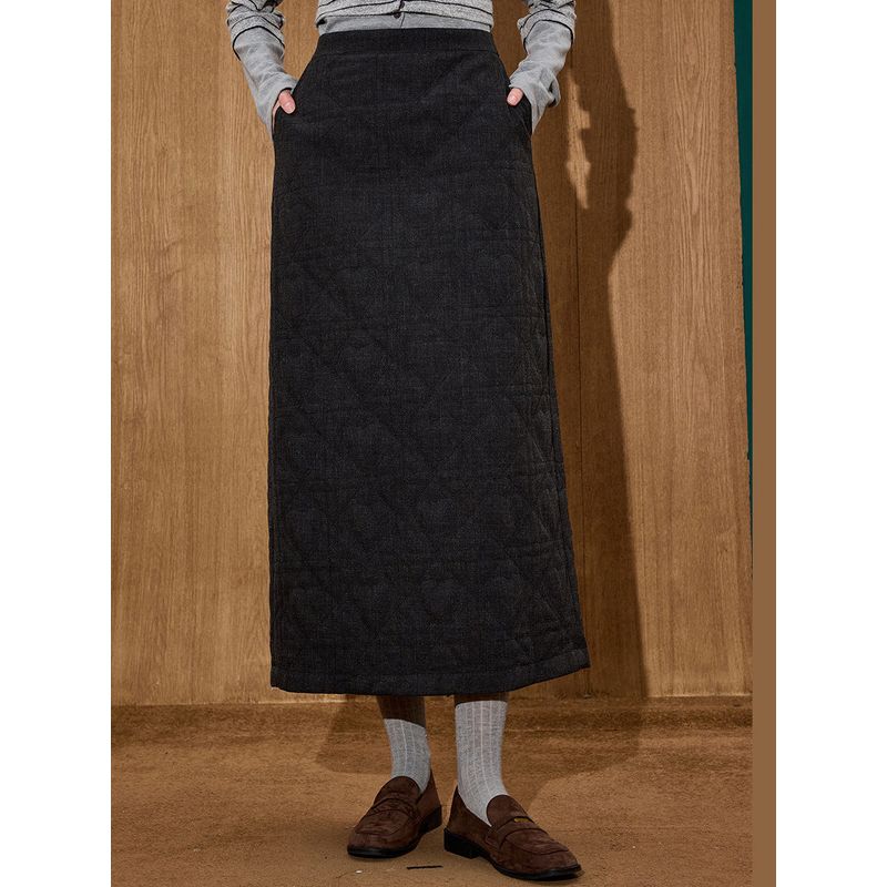 Coolhut Dark Gray High-Waisted Slimming Mid-Length Versatile Warm Half Skirt Winter New Long Skirt for Women