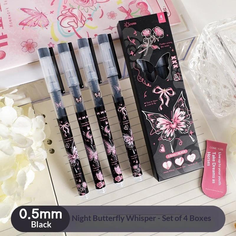 4Pcs Premium Butterfly Rose Gel Pens Smooth Quick Drying Ink Non-Toxic Stationery for School Office Student Homework