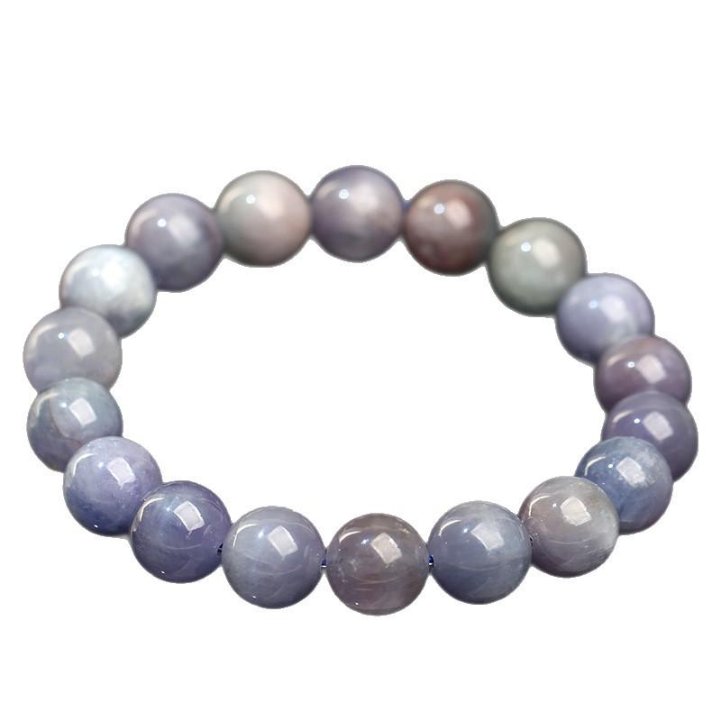 Hongchu Crystal Natural Cat's Eye Co-occurring Purple Lithium Gemstone Round Bead Bracelet Purple-Green Co-Existed Kunzite Bracelet