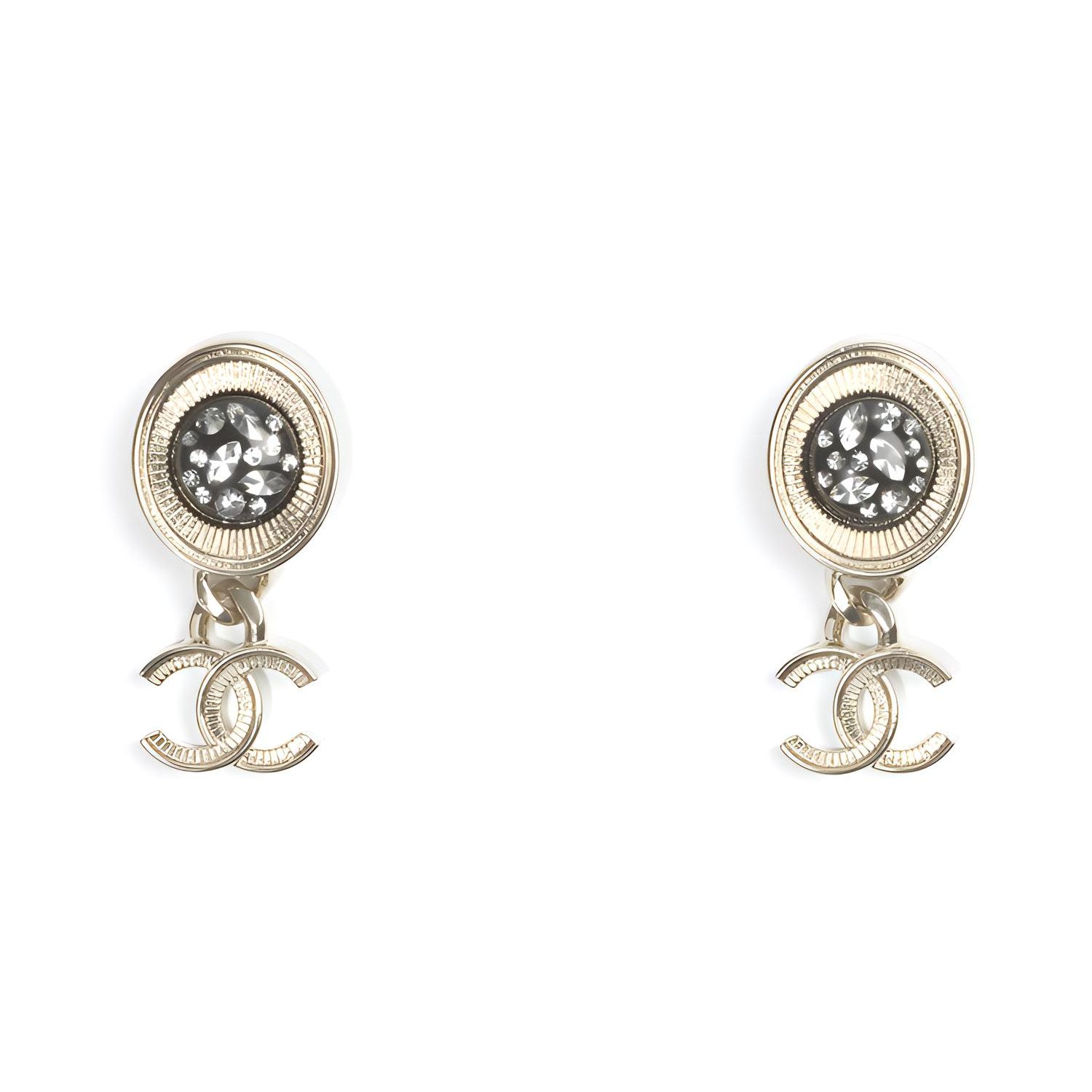 

Chanel Double C Round Metal Precious Resin Rhinestone Earrings Women earrings Gold AB6998-B06552-NF067 Gold,F