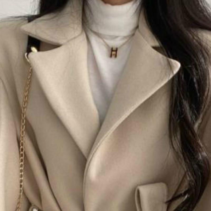 Women's Autumn Solid Color Simple Temperament Trench Coat In Long Tweed Jacket