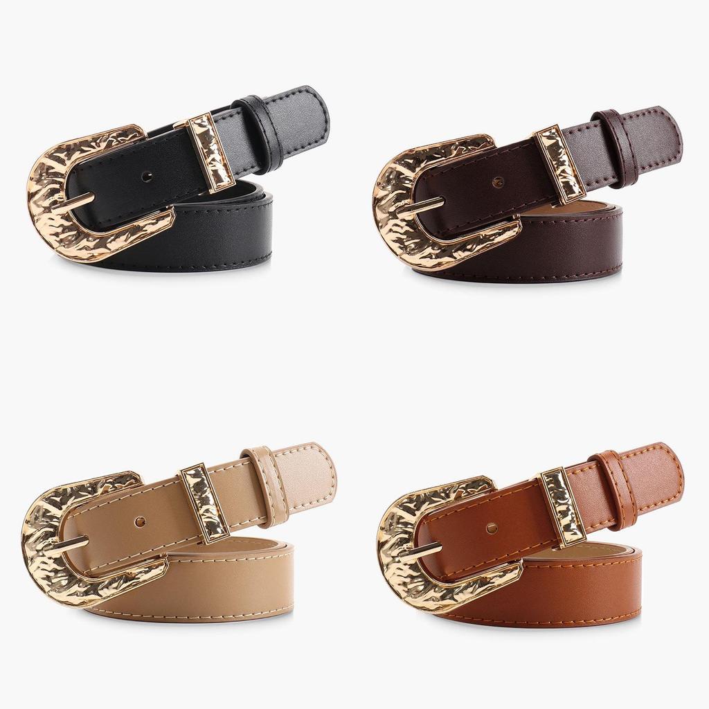 Minimalist Pu Alloy Buckle Belt For Women With Irregular Texture For Casual And Office Wear