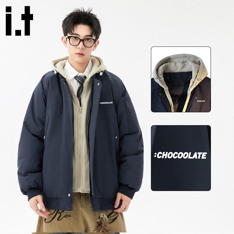 CHOCOOLATEit Men s Hooded Faux Two-Piece Padded Jacket S