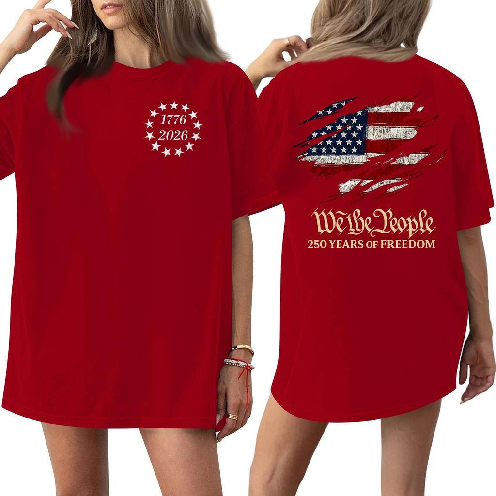 Women Casual Crew Neck Short Sleeve T Shirt 250th Anniversary Graphic Print Loose Fit Lightweight Top