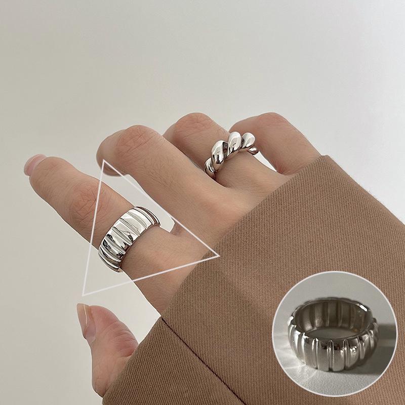Bague de doigt ouverte vintage pour femme à double couche géométrique de style coréen plaquée argent S925
