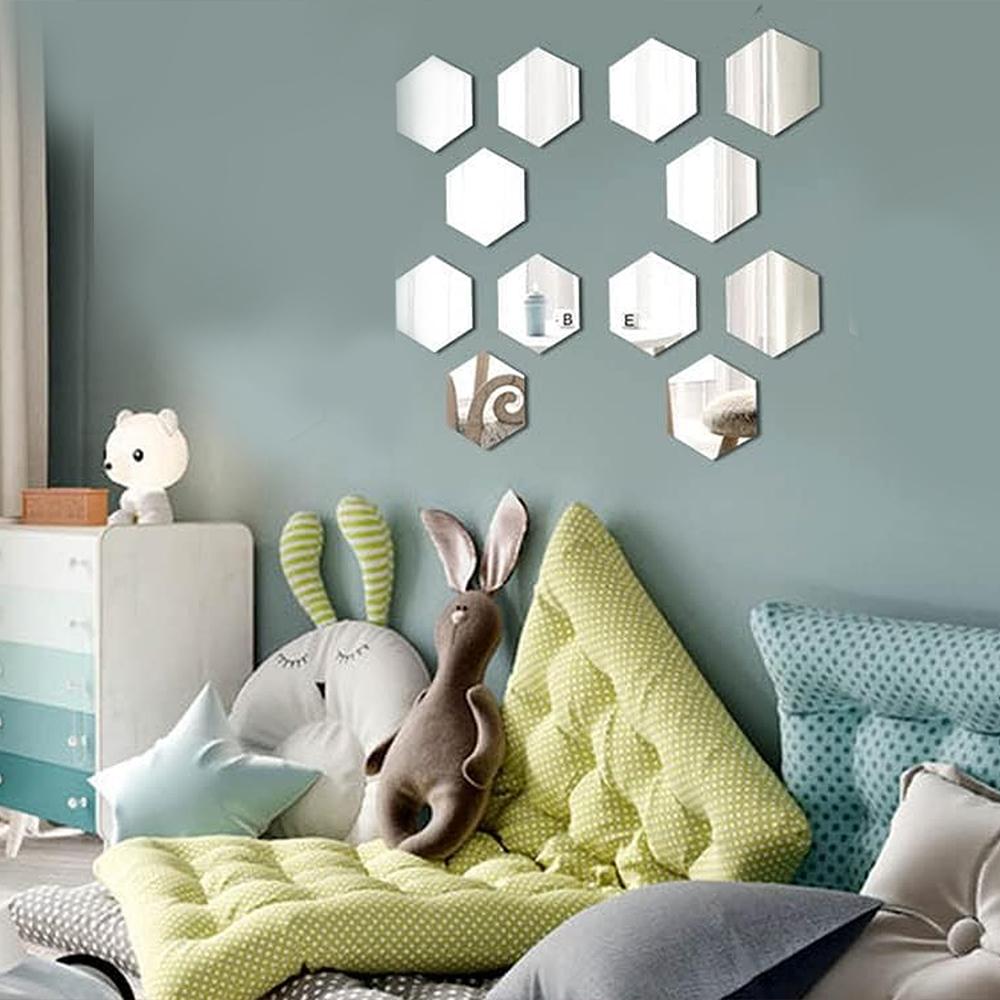 12pcs Hexagon Mirror Sticker Self Adhesive Art Wall Sticker Decals DIY Bedroom Living Room Bathroom Home Decor Christmas Decor