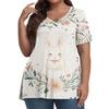 Women's Fashion Casual V-Neck Pullover Short Sleeve Large Size Easter Printed Top