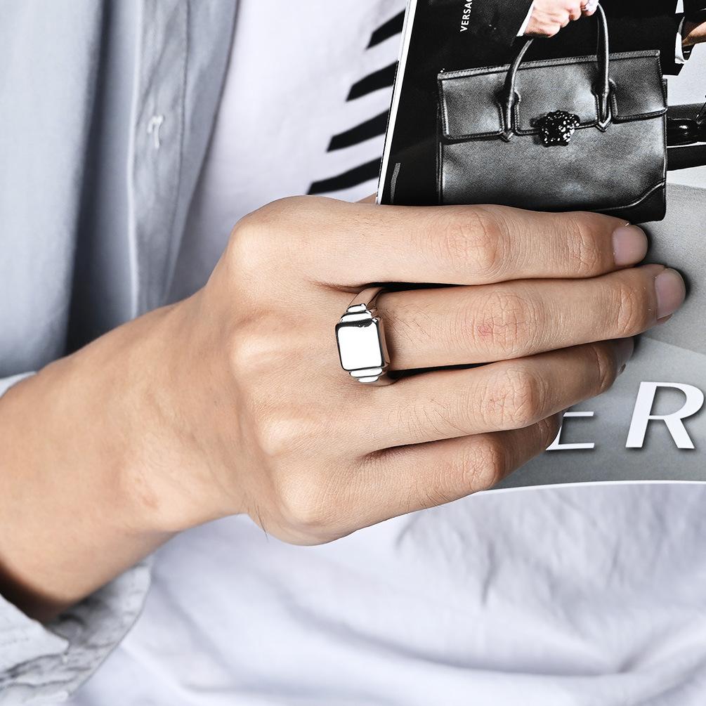 INS Simple Neutral Cold Wind Square Smooth Surface Titanium Steel Ring Ring Men and Women Without Gender Niche Personalized Hand Jewelry