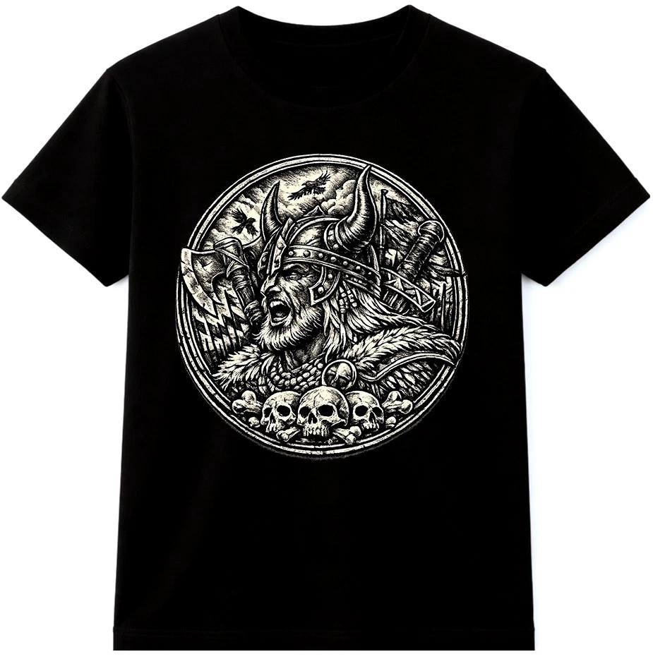 

Viking Warrior T Shirt Norse Mythology Berserker Skull Axe Helmet Graphic Tee M