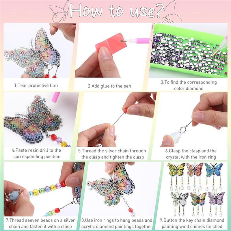 

Promotion! DIY Painting Wind Chime Double Sided Paint Hanging Ornament For Garden Wind Spinner Butterfly 6 Pieces