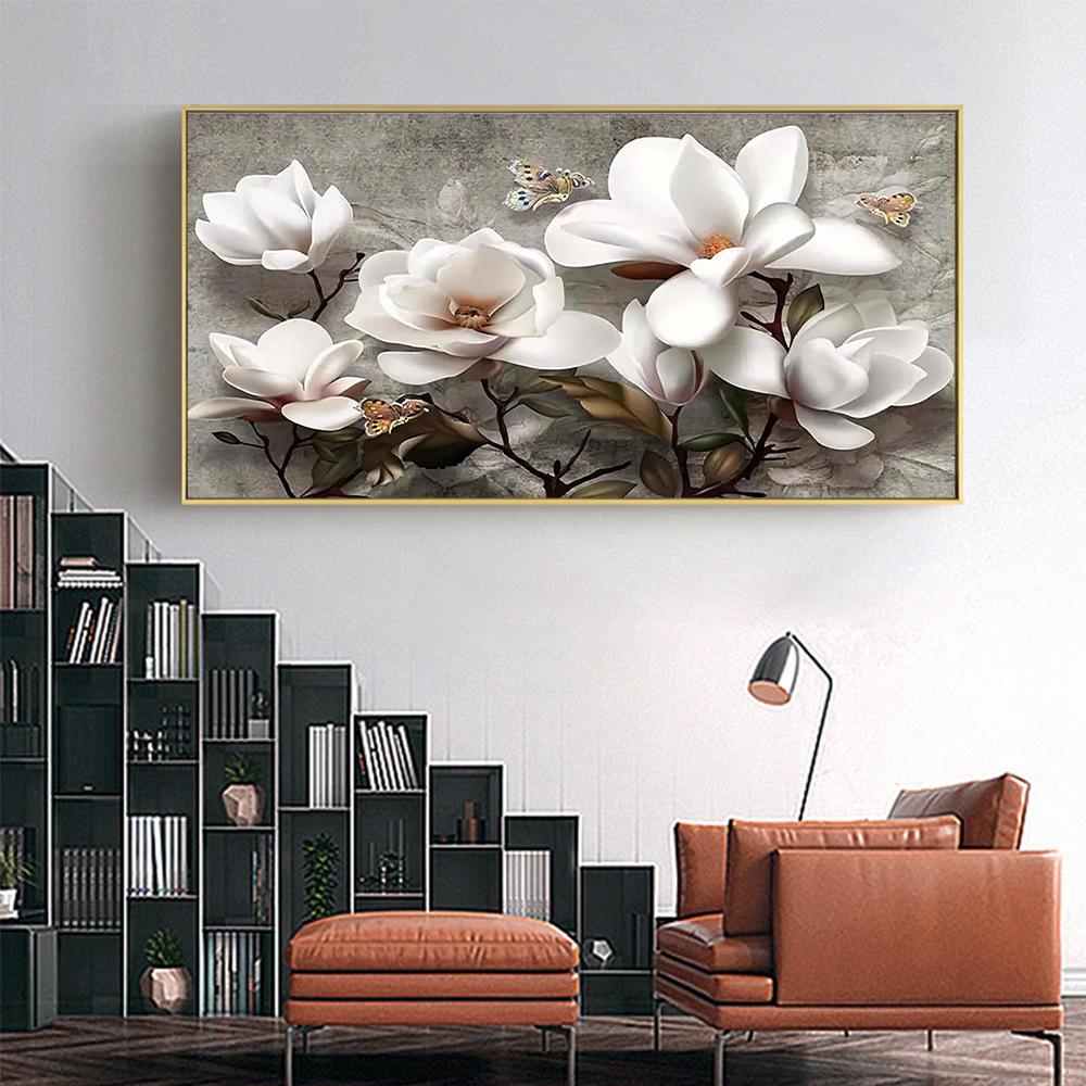 Vit blomma Abstrakt oljemålning på duk Affischer och tryck Canvasmålning Cuadros Väggkonstbild för vardagsrumsinredning