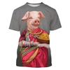 Camiseta gráfica de cerdo lindo impresa en 3D de tendencia para hombre Ropa Camiseta divertida Verano Casual Cuello redondo Manga corta Moda Tops de gimnasio