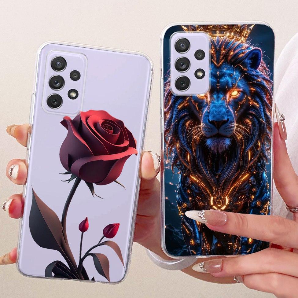Transparent For Samsung Galaxy A72 4G Case Cute Fashion Flowers Funny Painted Casing For Samsung A72 4G SM-A725M SM-A725F Cover