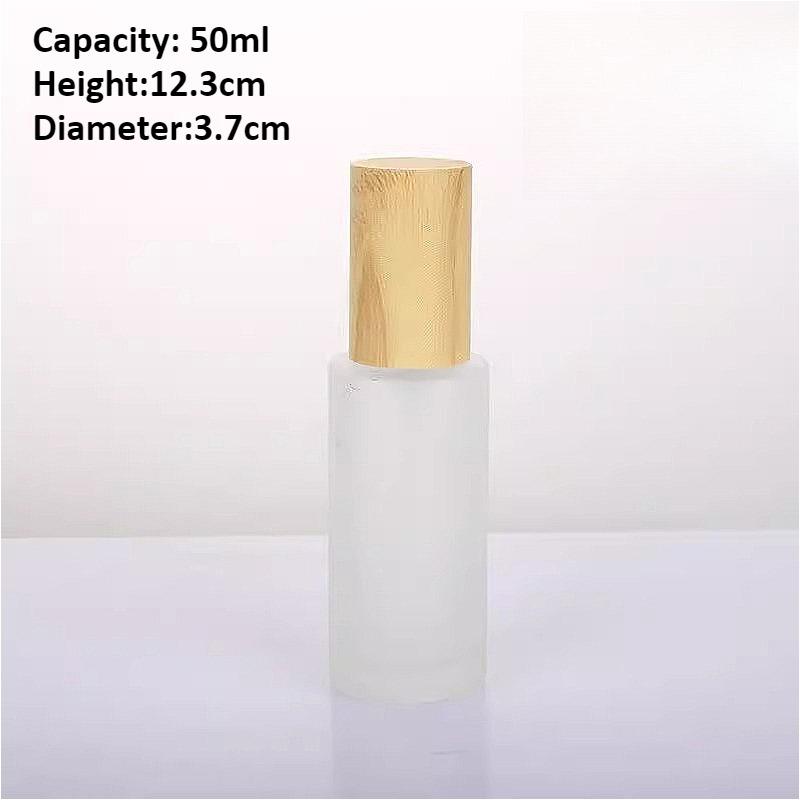 Wood Grain Frosted Glass Bottle with Pump Spray, Refillable Lotion Cosmetic Container for Travel Serum Essentials