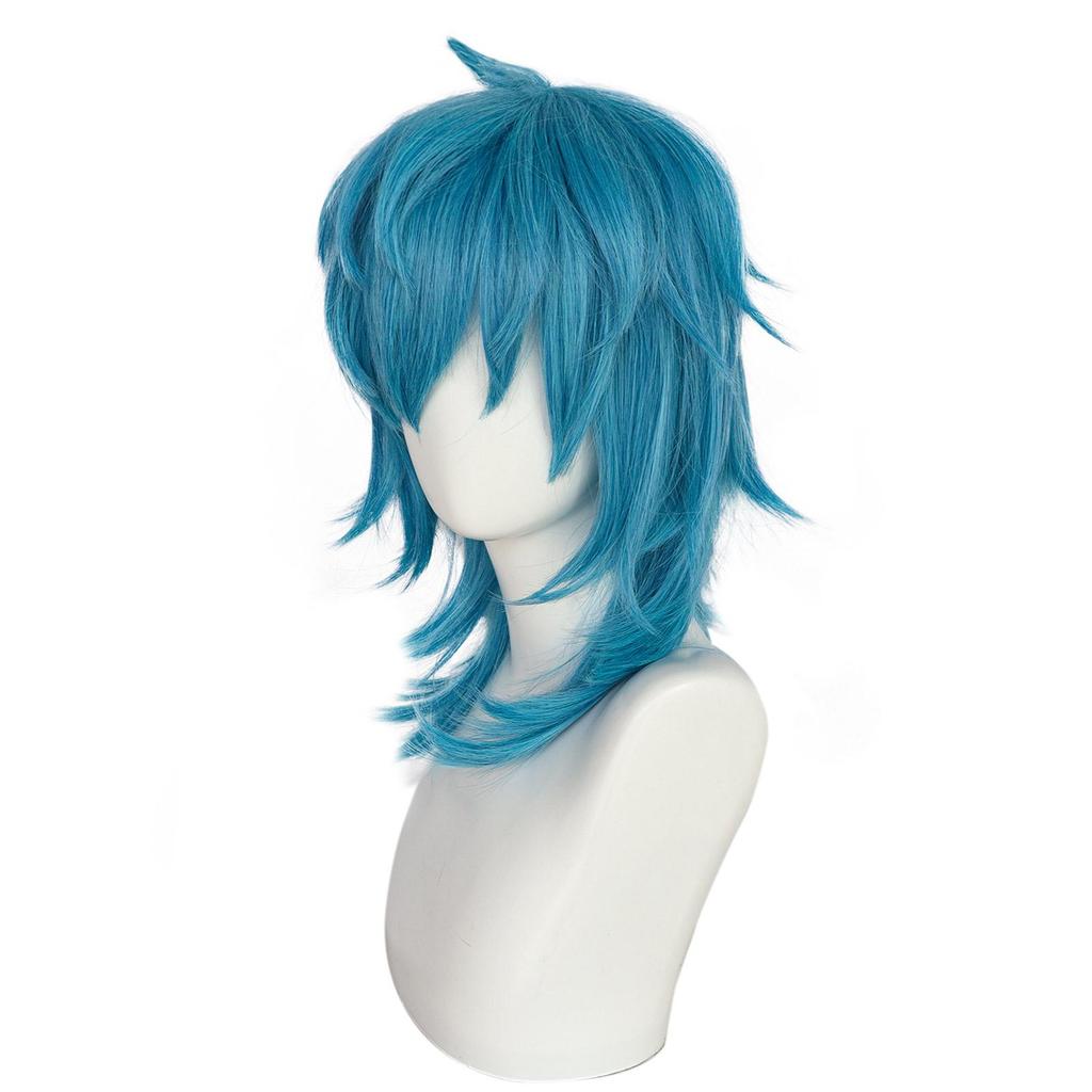 Peluca Sintética Recta Azul de Longitud Media para Cosplay de Sally Face para Halloween, Carnaval, Exposición de Cómics