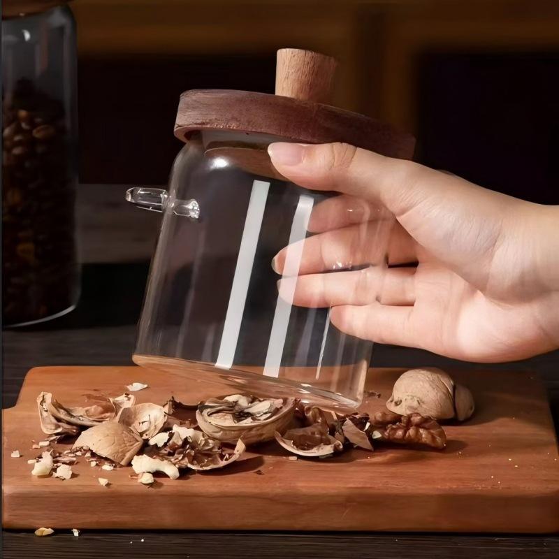 Creative High Borosilicate Glass Sealed Jar with Wooden Lid Storage Jar Coffee Tea Storage Bottle Grain Storage Bottle Container