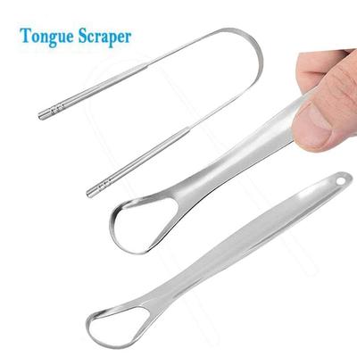 Stainless Steel Tongue Scraper Silver Metal Tongue Cleaner For Adults Oral Care Reusable Fresh Breath Tongue Brush Eco-friendly