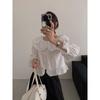 Kumikumi French Style Temperament White Ruffles Long Sleeves Blouse Women Autumn Chic Slimming Youthful-Looking Shoelace Tops