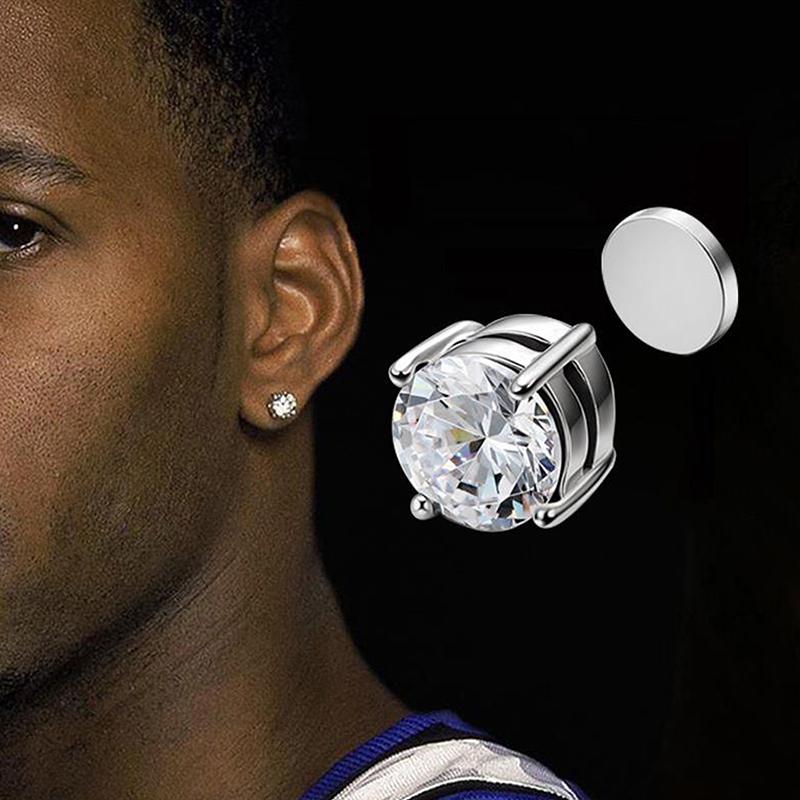 A Pair 6/8Mm  Magnetic No-Pierce Stainless Steel Stud Earrings For Men Punk Zircon Magnet Earrings Non Piercing Jewelry