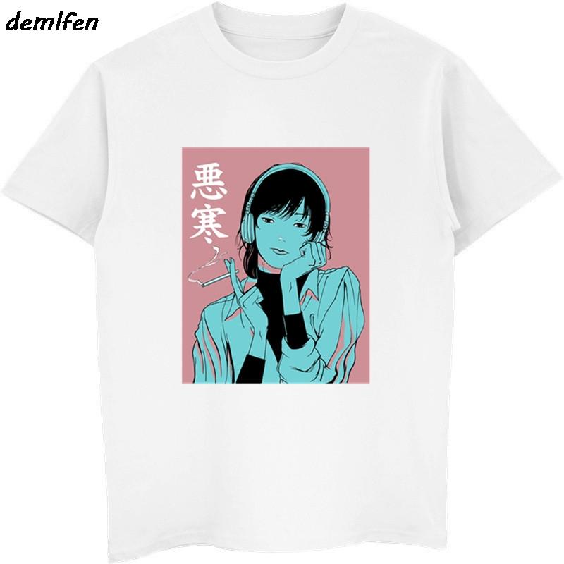 2019 Unisex Short Sleeve T Shirt Sad Girl Retro Japanese Anime Vaporwave Funny Clothes Novelty Hip Hop Tees Tops Harajuku Tshirt