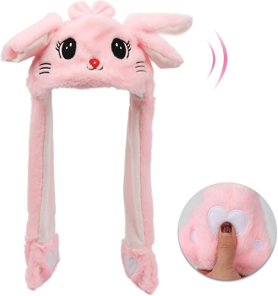 Animal Hat with Ears Moving Jumping Pop Up Beating Hat Plush Holiday Cosplay Dress Up Funny Gift for Kids