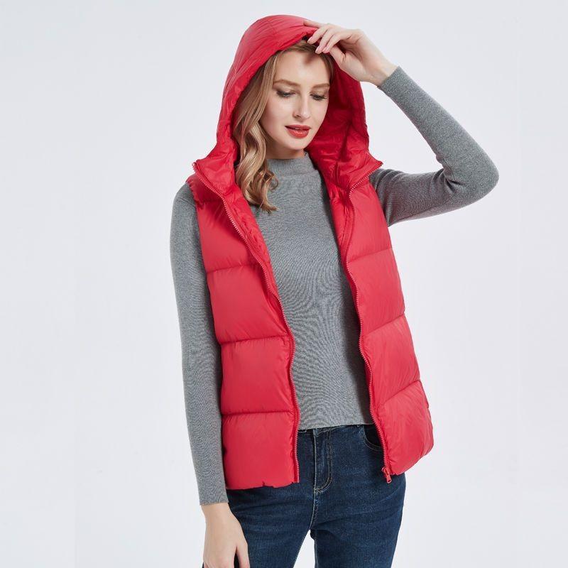 Womens Short Puffer Vest With Hood 90% White Duck Down Warm Lightweight Casual Outerwear Winter