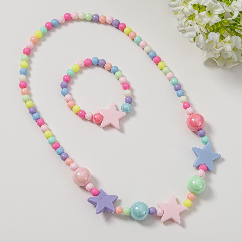 

1Set Candy-colored necklace - Children s jewelry - Bead necklace - Bracelet set of two pieces