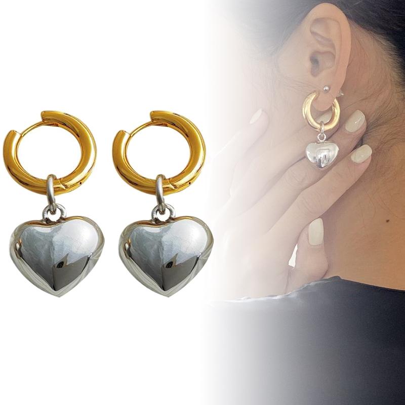 Statement Minimalist Heart Post Gold Silver Color Mixed Solid Pendant Hoop Earrings Street Style Huggie Fashion Jewelry Gift
