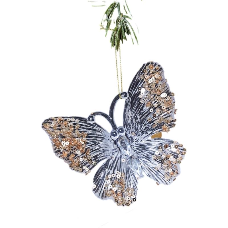 Clear Acrylic Deer Snowflake Christmas Tree Hanging Ornament with Sparkling Glitters Design for Festival Decors